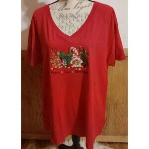 Cute Women's Christmas Handmade Red T-Shirt Sz 3XL "Peace Love Christmas"